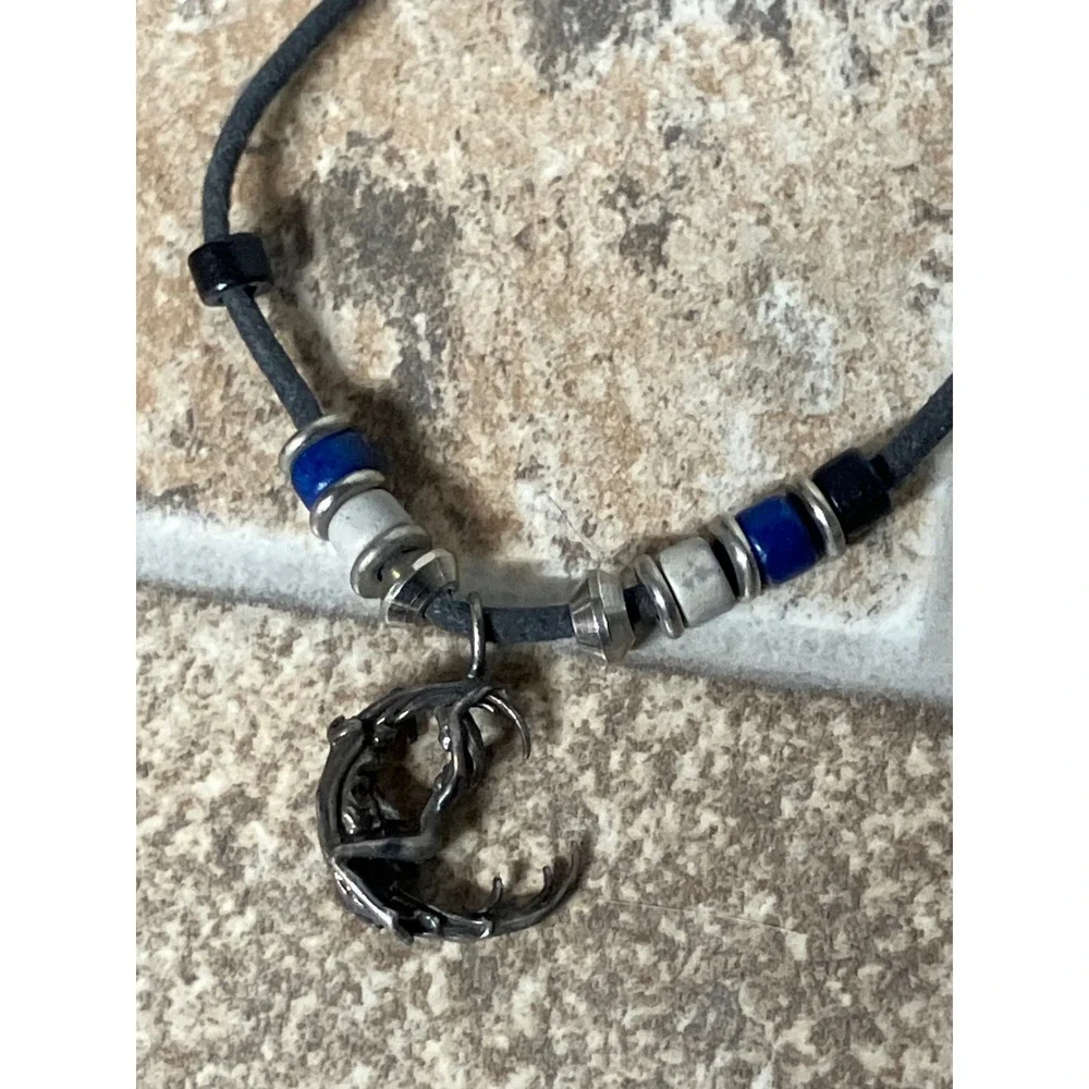 Mens Womens Moon Dragon Charm Pendant Necklace‎ Cord Adjustable